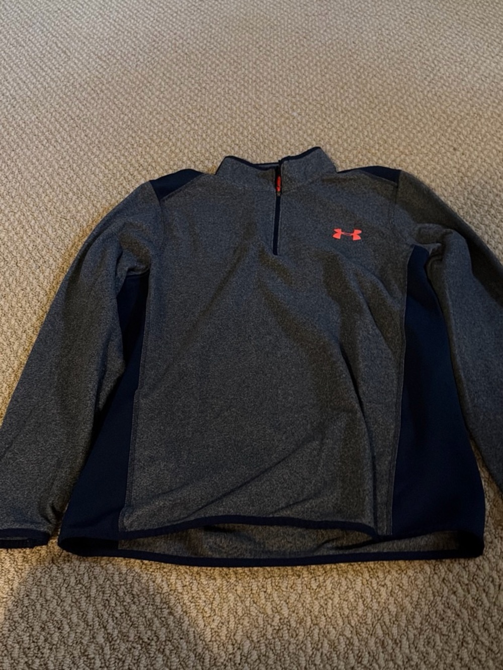 Under Armour Men’s Heather Gray & Navy Quarter-Zip Pullover with Coral Logo